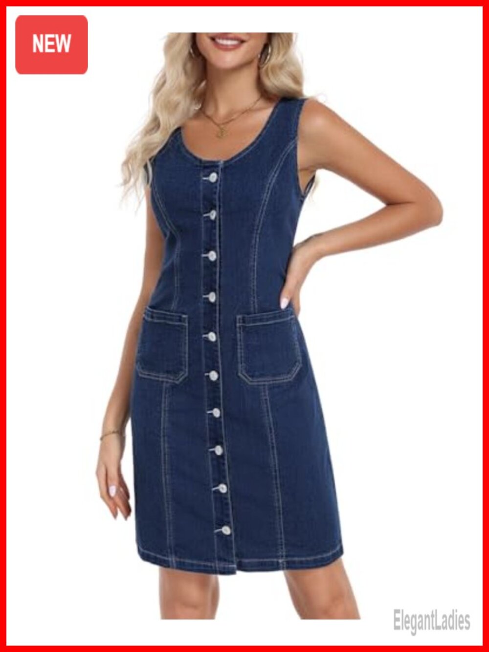 Sleeveless Denim Dress Button Down Patch Pocket Jean Dress